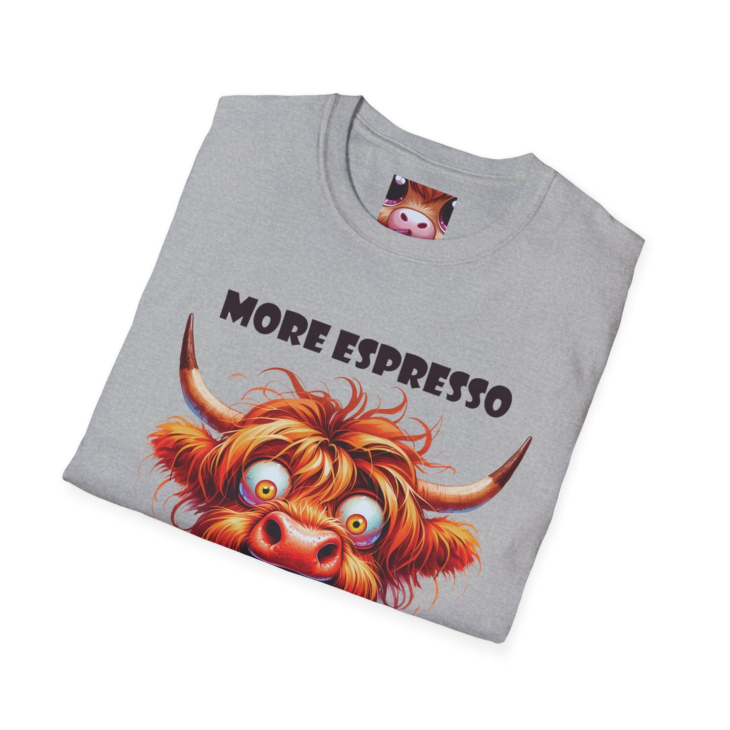 Playful Cow T-Shirt: Quirky Gift for Coffee Lovers, Cute Fashion, Casual Wear, Cow-Themed Apparel, Humorous Gift Idea