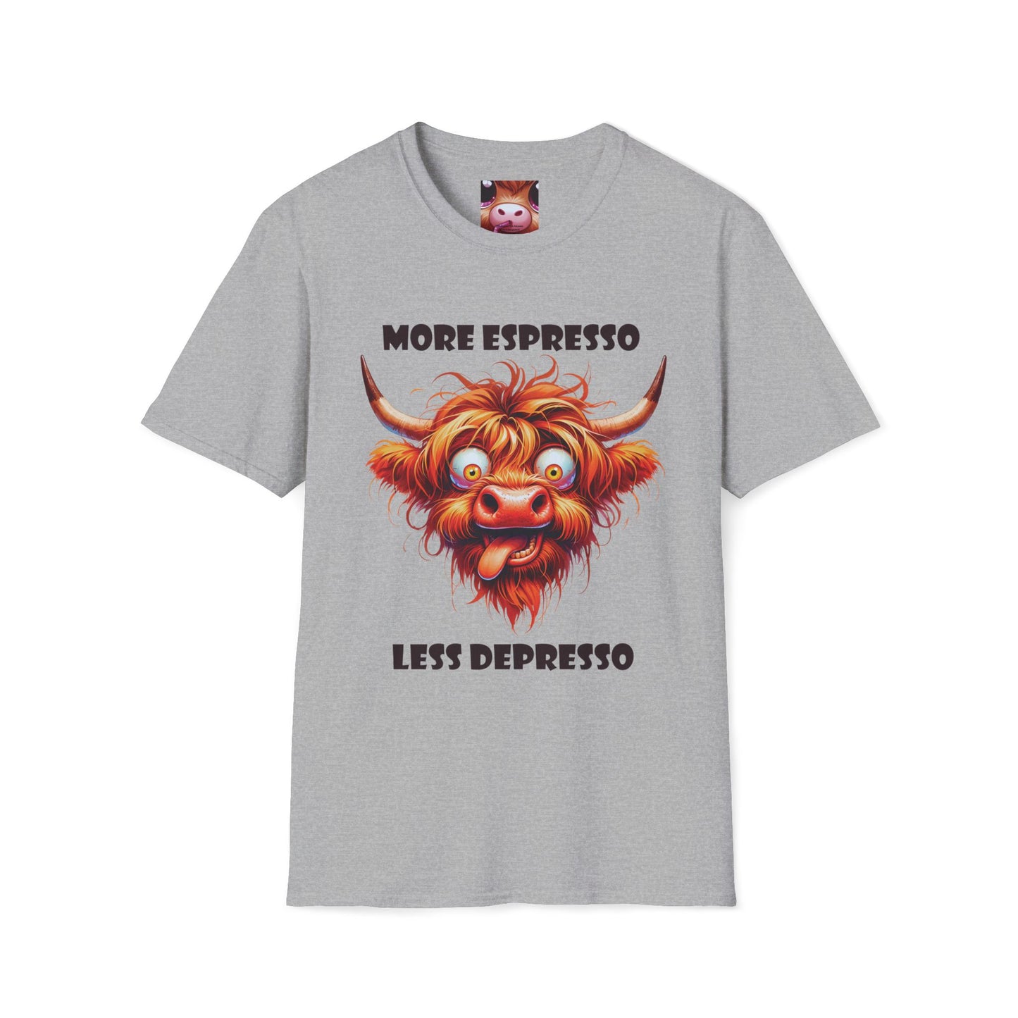 Playful Cow T-Shirt: Quirky Gift for Coffee Lovers, Cute Fashion, Casual Wear, Cow-Themed Apparel, Humorous Gift Idea