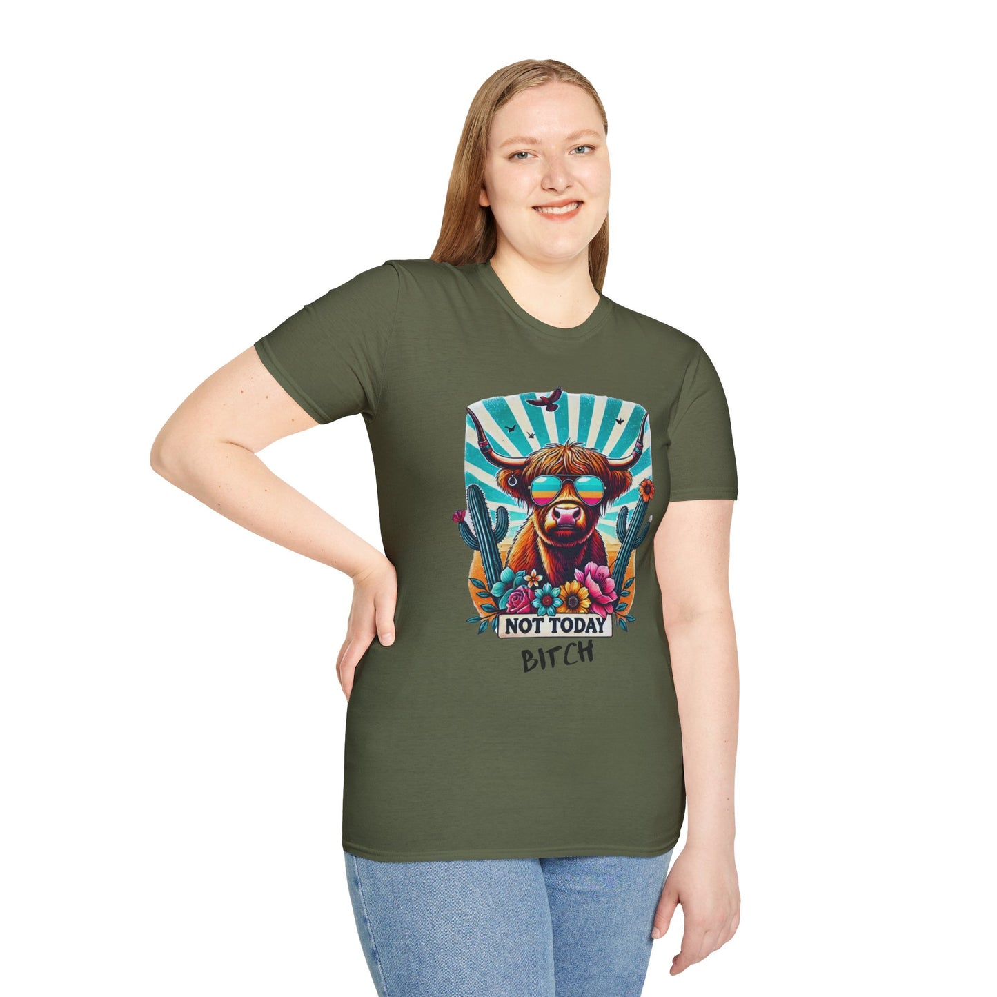 Trendy Animal Graphic Tee, Not Today Bitch T-Shirt, Funny Gift, Casual Wear, Unisex Softstyle Apparel