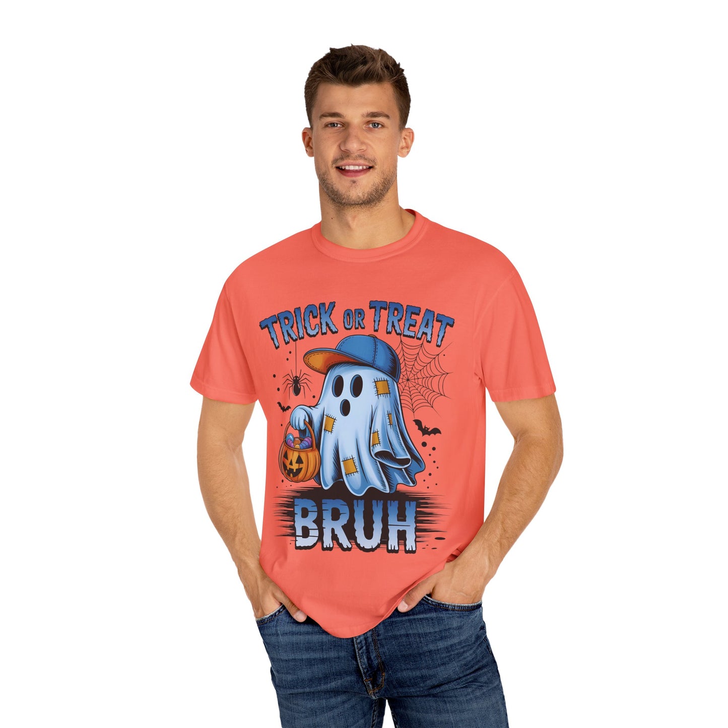 Halloween Ghost T-Shirt, Unisex Garment-Dyed Tee, Trick or Treat Shirt, Spooky Season Apparel, Fun Halloween Outfit