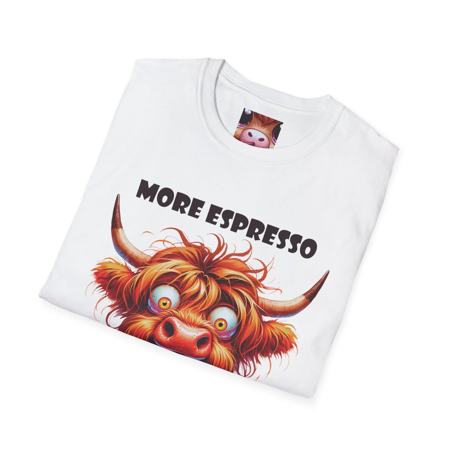 Playful Cow T-Shirt: Quirky Gift for Coffee Lovers, Cute Fashion, Casual Wear, Cow-Themed Apparel, Humorous Gift Idea