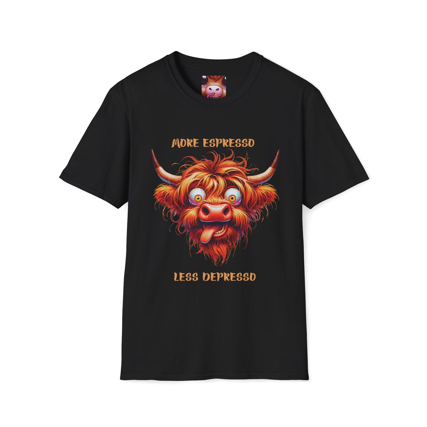 Playful Cow T-Shirt: Quirky Gift for Coffee Lovers, Cute Fashion, Casual Wear, Cow-Themed Apparel, Humorous Gift Idea