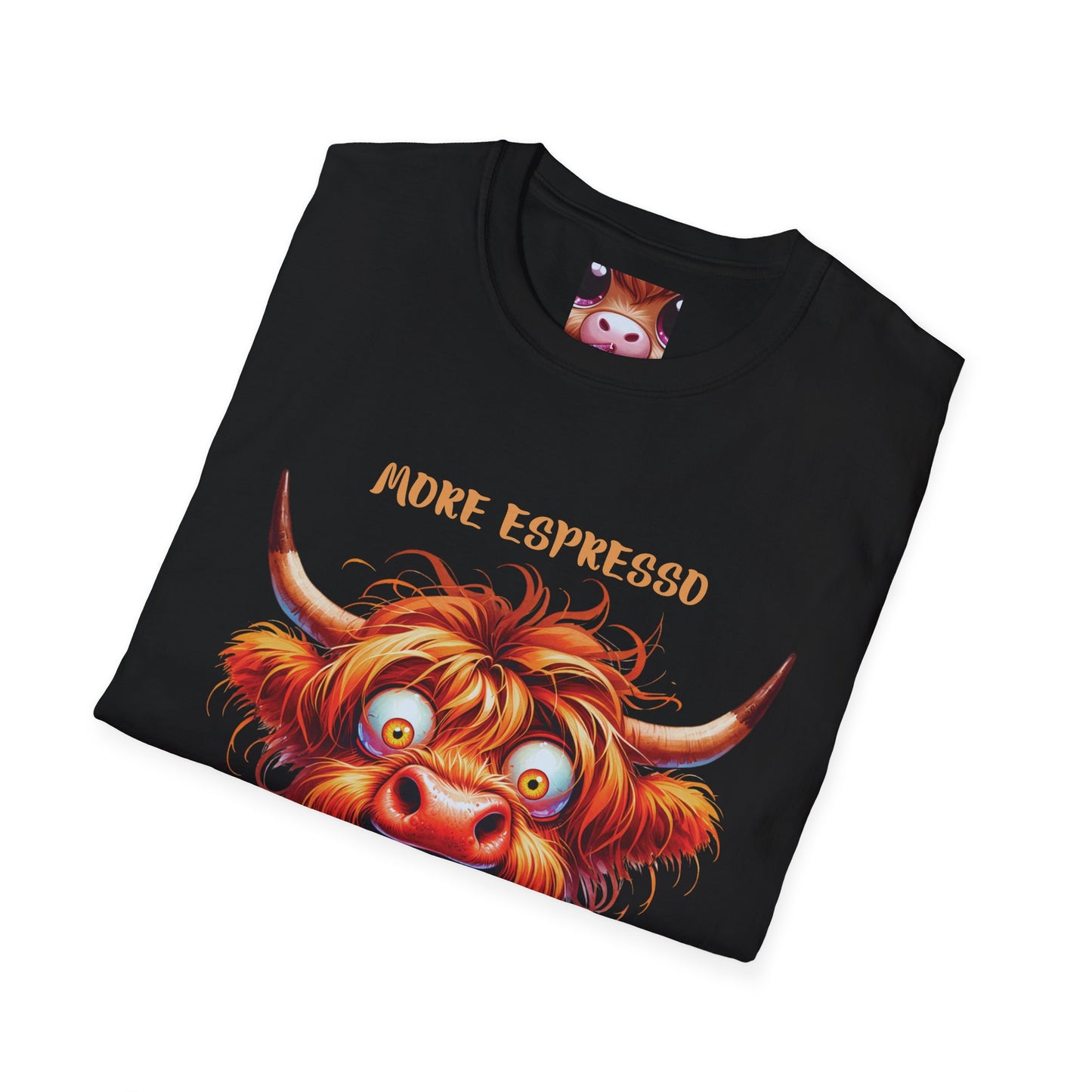 Playful Cow T-Shirt: Quirky Gift for Coffee Lovers, Cute Fashion, Casual Wear, Cow-Themed Apparel, Humorous Gift Idea
