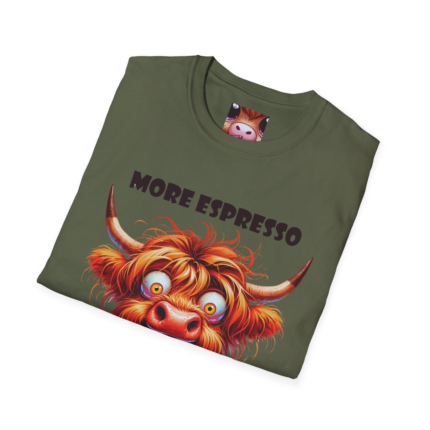 Playful Cow T-Shirt: Quirky Gift for Coffee Lovers, Cute Fashion, Casual Wear, Cow-Themed Apparel, Humorous Gift Idea