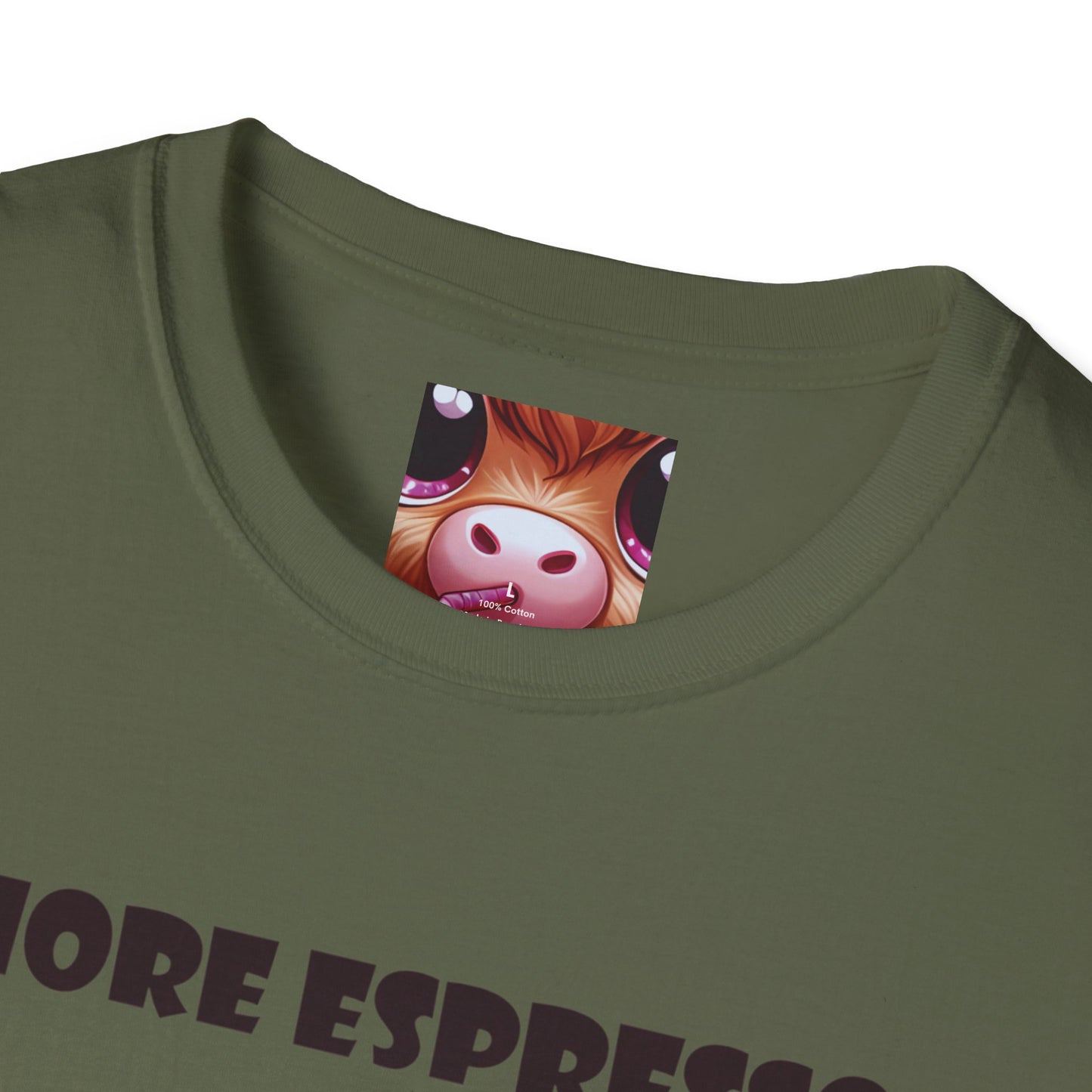 Playful Cow T-Shirt: Quirky Gift for Coffee Lovers, Cute Fashion, Casual Wear, Cow-Themed Apparel, Humorous Gift Idea