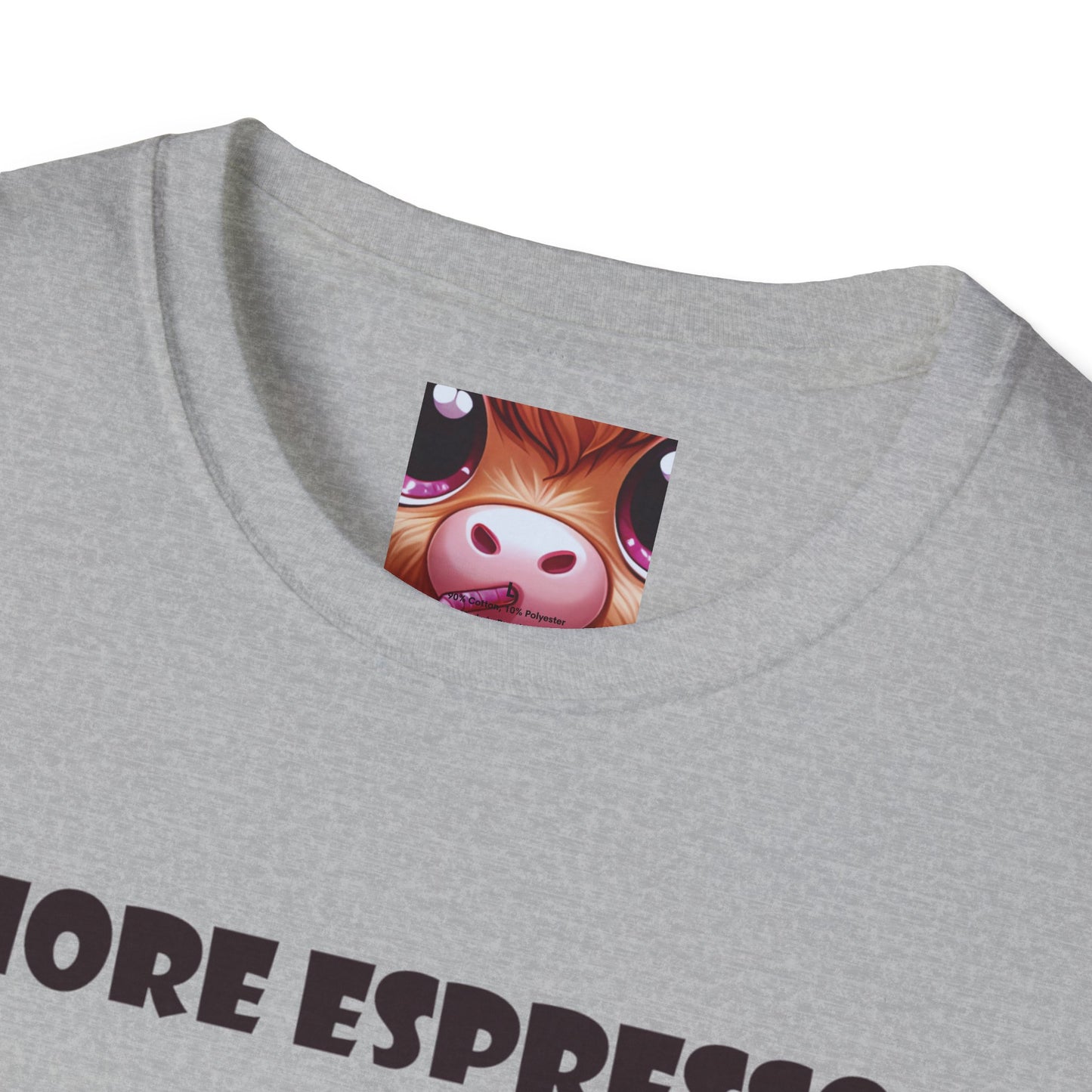 Playful Cow T-Shirt: Quirky Gift for Coffee Lovers, Cute Fashion, Casual Wear, Cow-Themed Apparel, Humorous Gift Idea