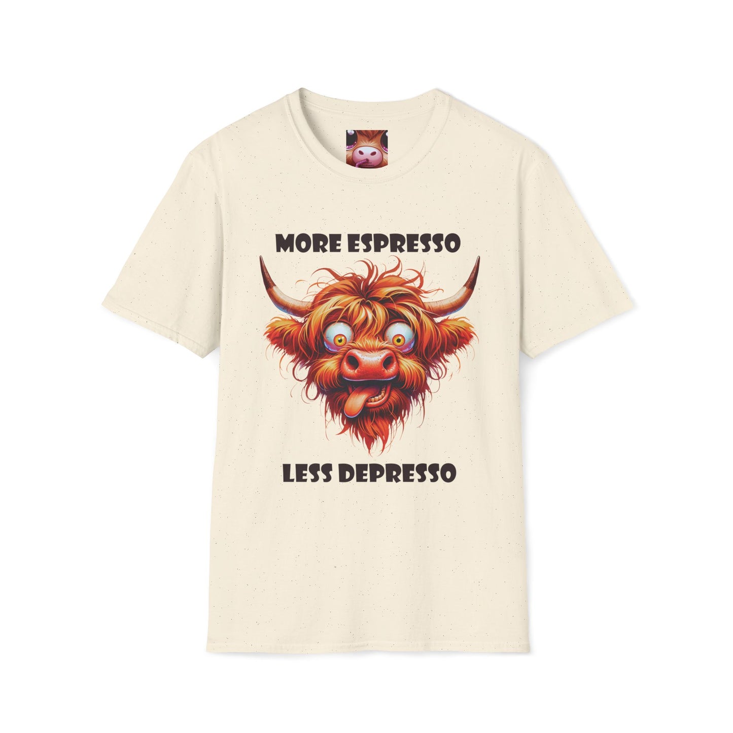 Playful Cow T-Shirt: Quirky Gift for Coffee Lovers, Cute Fashion, Casual Wear, Cow-Themed Apparel, Humorous Gift Idea