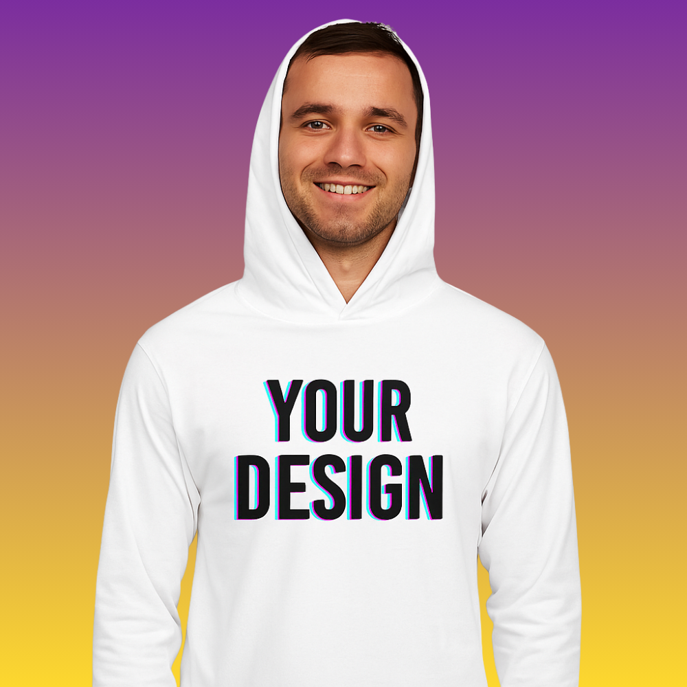 Personalised Unisex Adult Long Sleeve Hoodie T-Shirt – Custom Printed Lightweight Pullover with Full-Colour Design