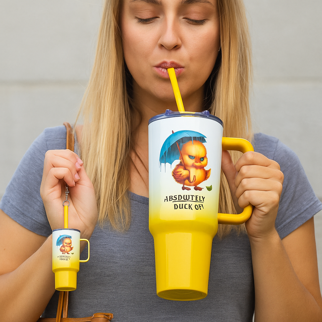 Custom 40oz Big Swig Ombre Tumbler with Handle, Matching Straw, Lockable Flip-Sip Screw-On Lid + Personalised Mini Tumbler Keychain Set β Stainless Steel, Insulated, Non-Spill, Non-Slip