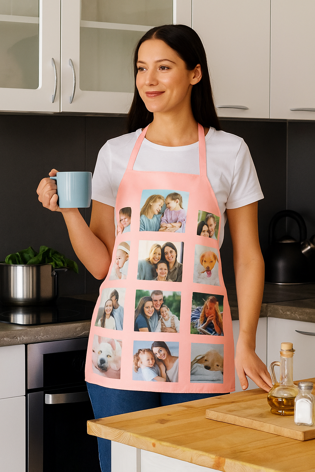 9-Panel Personalised Apron – Custom Printed 70 x 65 cm Apron in Black, Pink or Red – Create Your Own Photo Apron or Design Gift