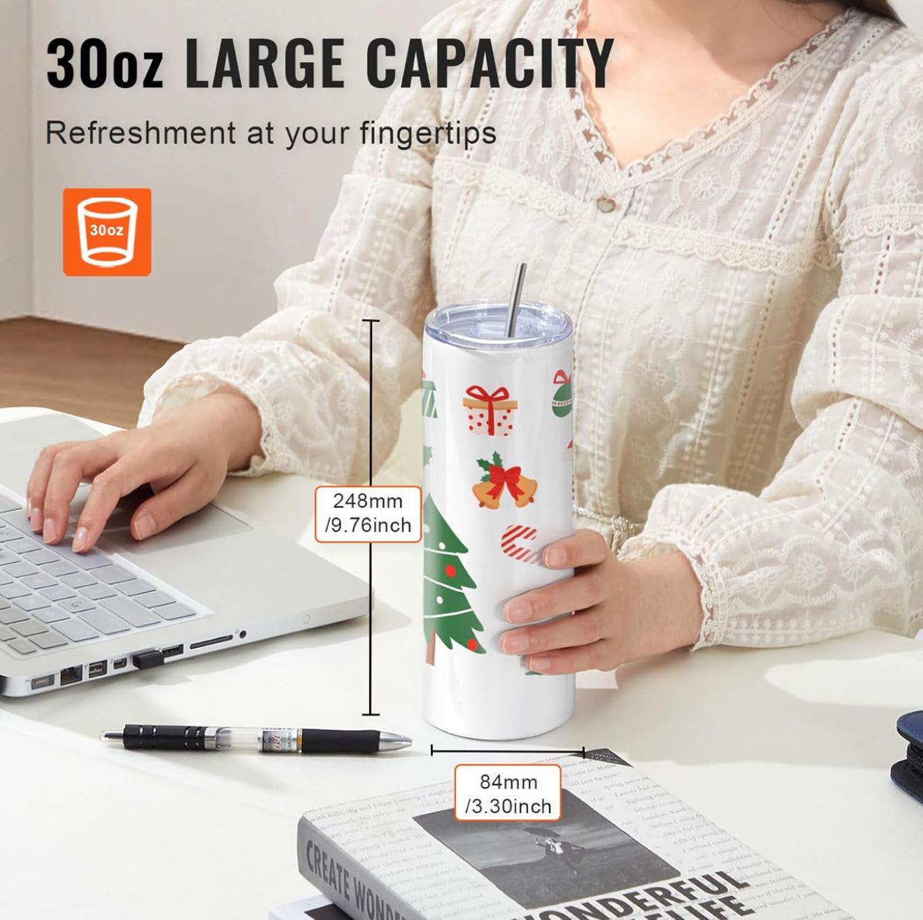 Personalised 20oz / 30oz Hot & Cold Tumbler – Custom Printed Leak-Proof Insulated Cup with Metal Straw & Cleaning Brush