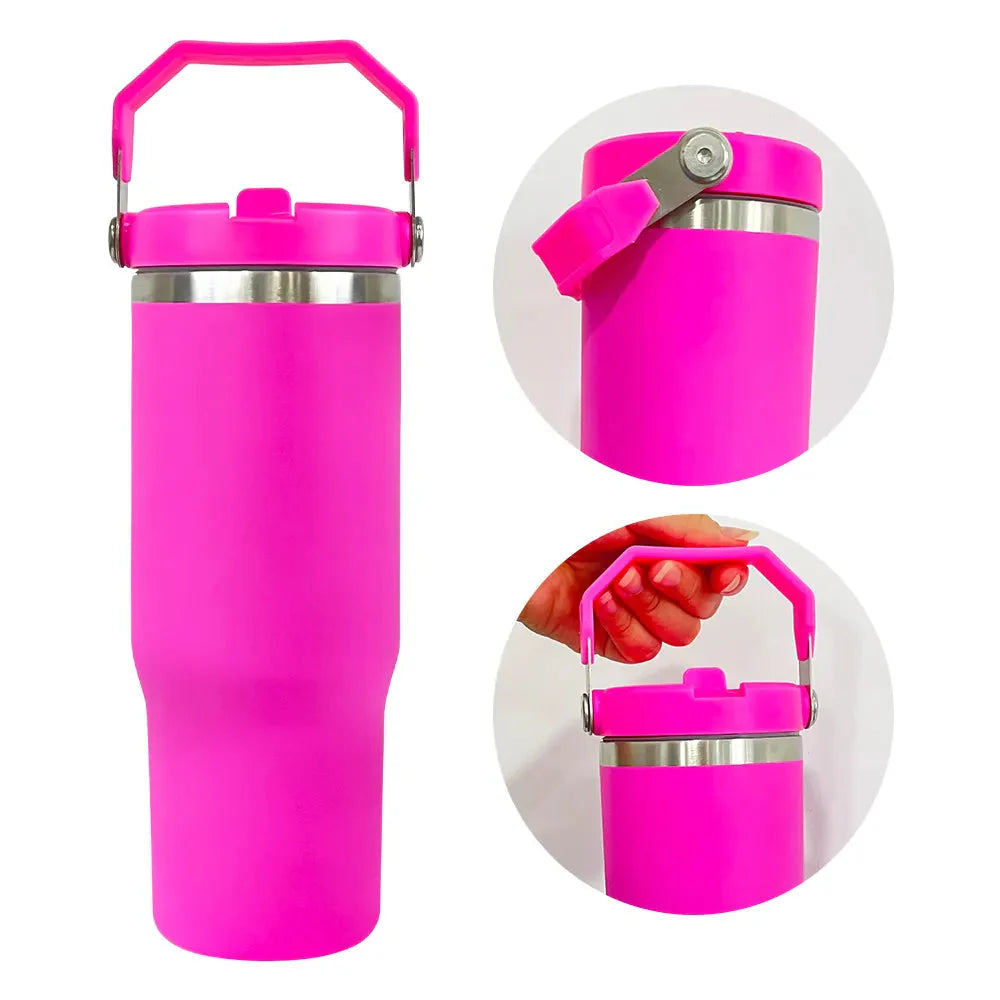 Personalised 30oz Hot/Cold Tumbler with Handle – Custom Printed Insulated Travel Cup (5 Colour Options)