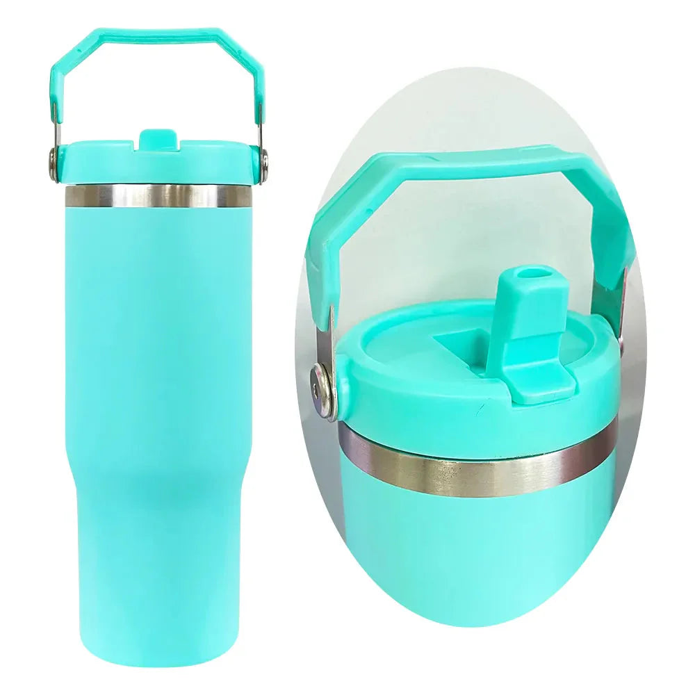 Personalised 30oz Hot/Cold Tumbler with Handle – Custom Printed Insulated Travel Cup (5 Colour Options)