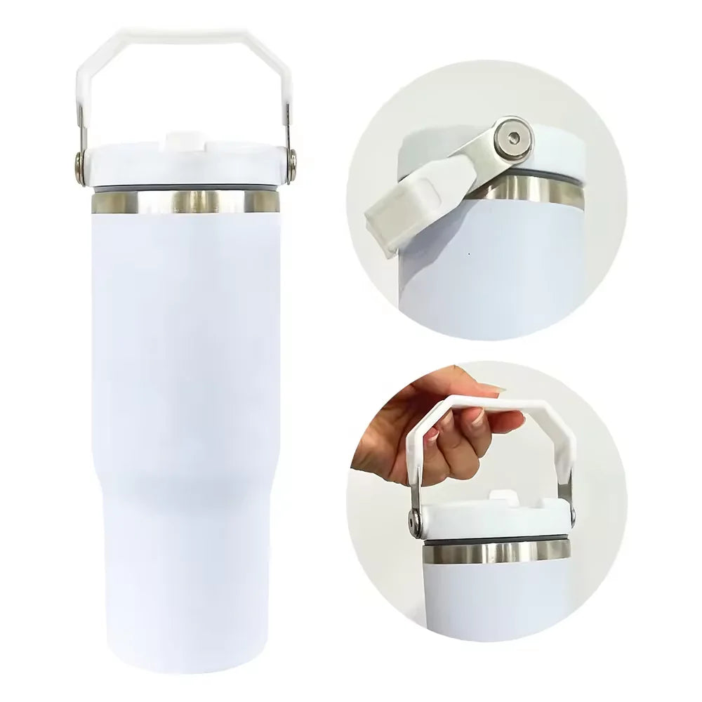 Personalised 30oz Hot/Cold Tumbler with Handle – Custom Printed Insulated Travel Cup (5 Colour Options)