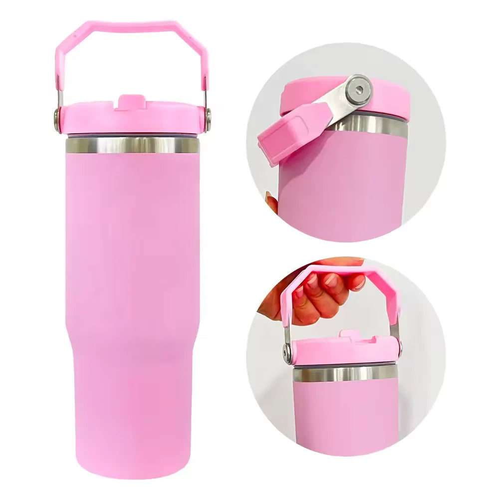Personalised 30oz Hot/Cold Tumbler with Handle – Custom Printed Insulated Travel Cup (5 Colour Options)