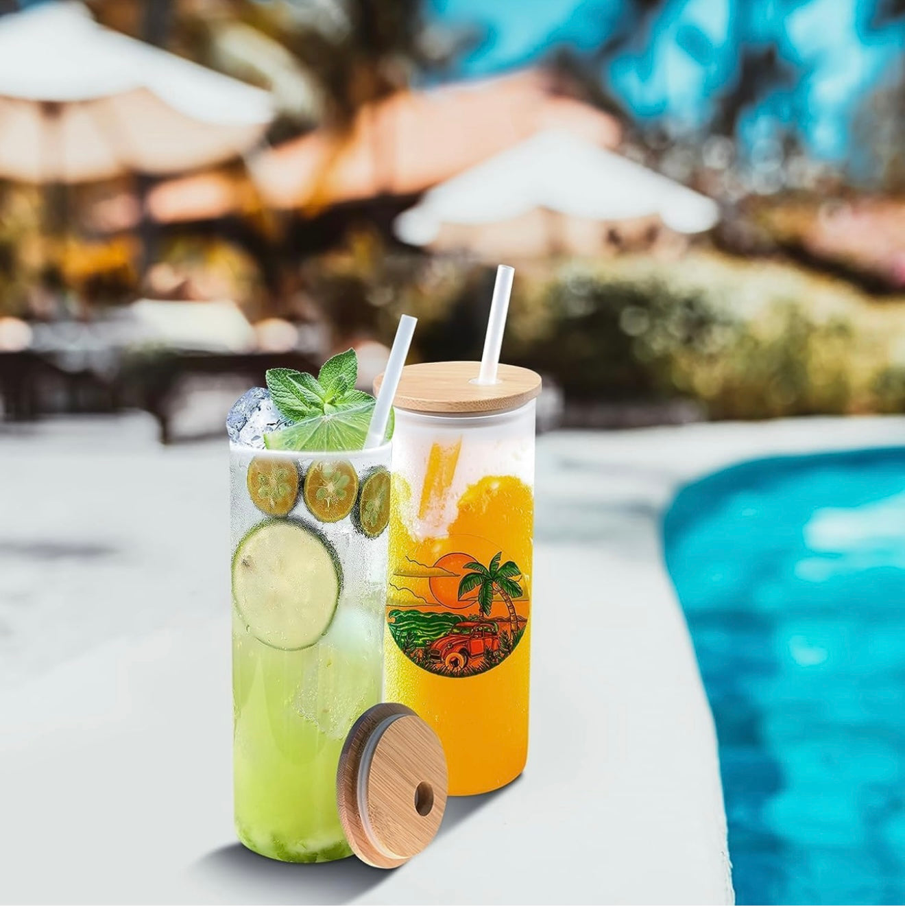 Personalized 25oz Glass Tumbler – Custom Printed Frosted Glass with Bamboo Lid & Coloured Reusable Straw (6 Colour Options)