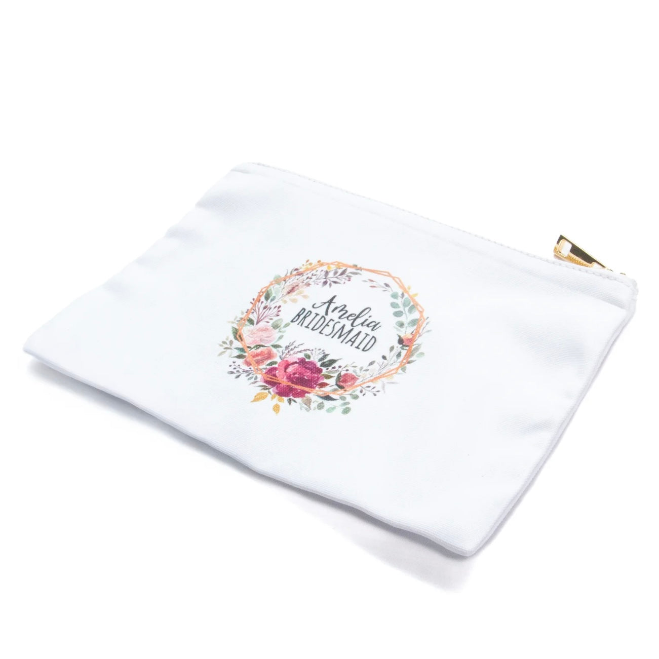 Personalised Makeup Bag – Custom Printed 23x17 cm Canvas & Polyester Bag with Gold Zip – Bride & Bridesmaid Gift, Party Favour, or Pencil Case