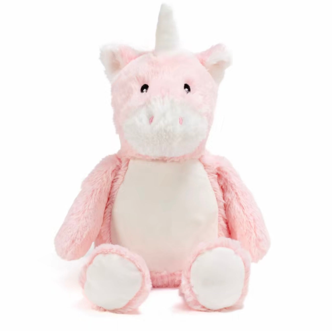 Personalised Unicorn Plush Toy – Custom Printed Belly – Soft Cuddly Unicorn in Pink or Rainbow – CE & UK Certified – 100% Polyester