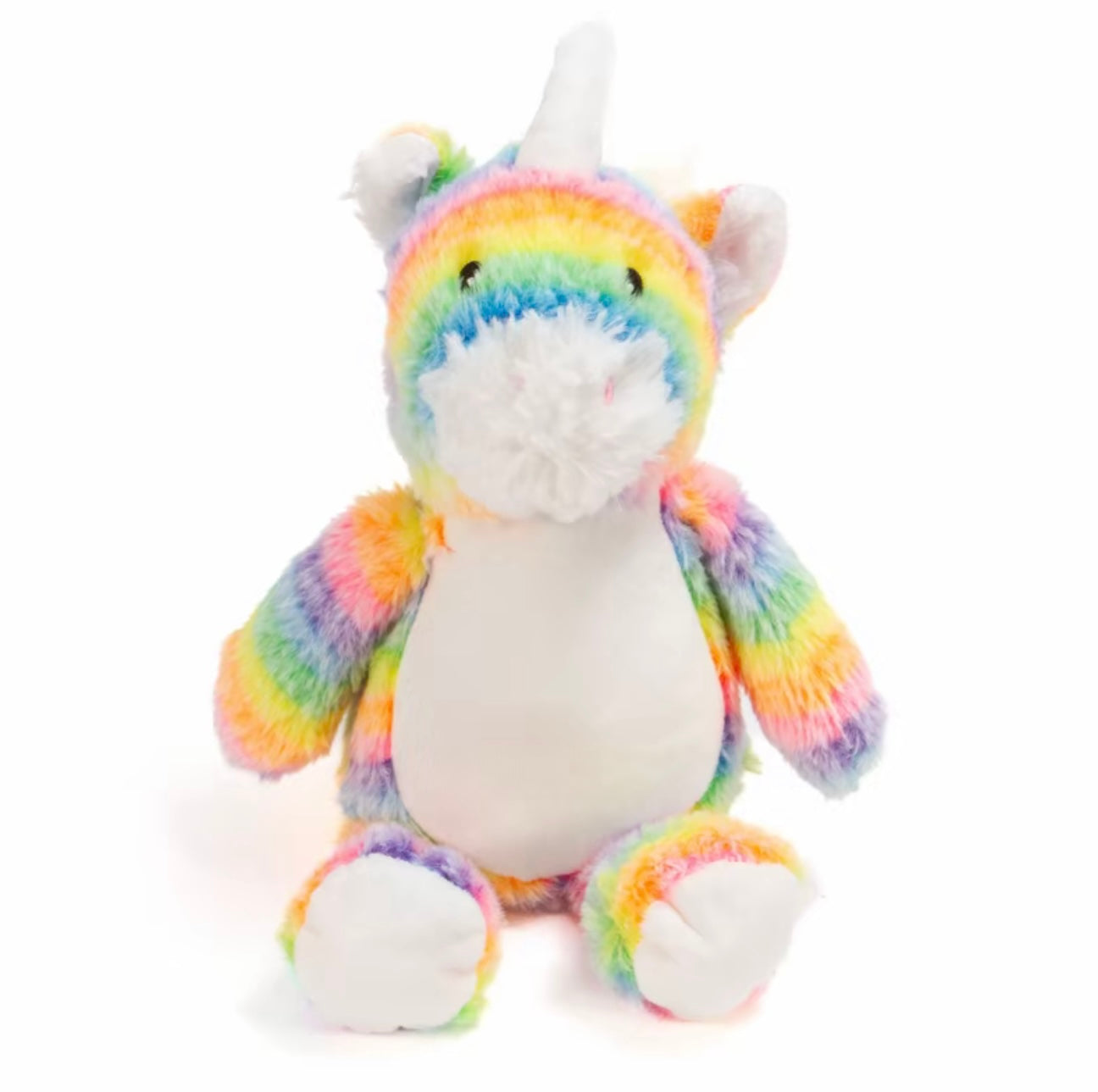 Personalised Unicorn Plush Toy – Custom Printed Belly – Soft Cuddly Unicorn in Pink or Rainbow – CE & UK Certified – 100% Polyester