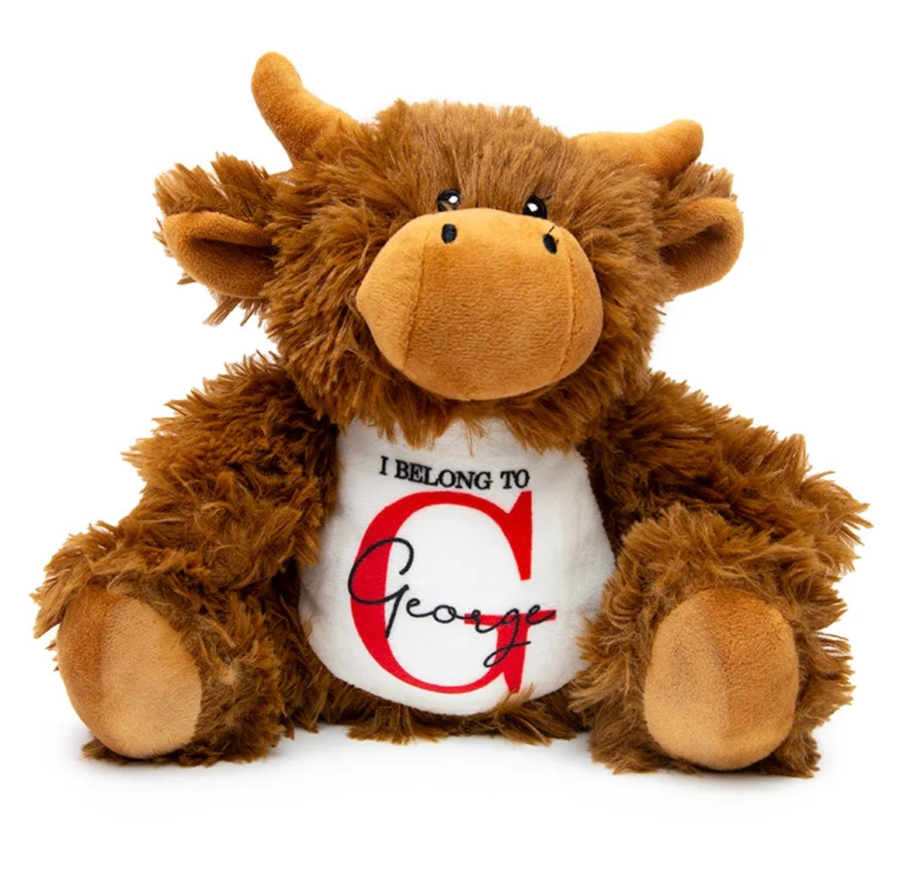 Personalised Highland Cow Plush Toy – Custom Printed Belly – Soft Toy Keepsake – CE & UK Certified