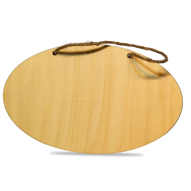 Personalised Natural Wood Hanging Sign – Rectangle, Heart, and Oval Shapes – Glossy Double-Sided Printable with Rope
