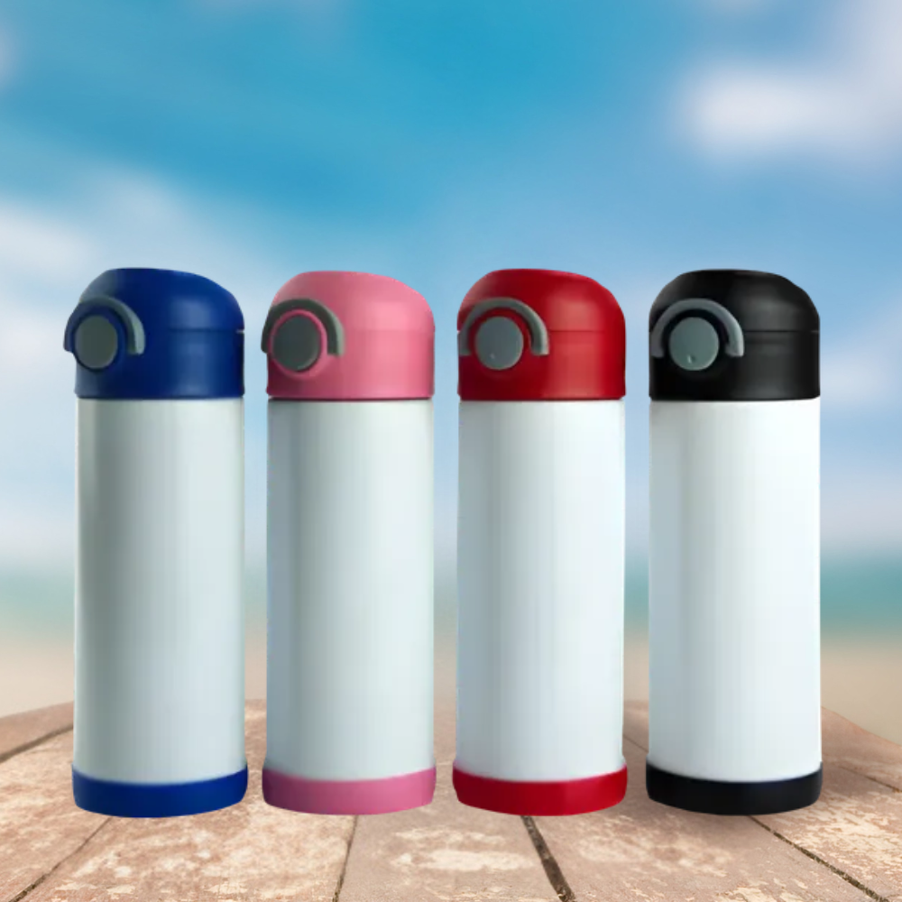 Personalised 12oz Kids’ Water Bottle – Custom Stainless Steel Insulated Bottle with Straw Lid & Non-Slip Silicone Base – School & Sports Flask