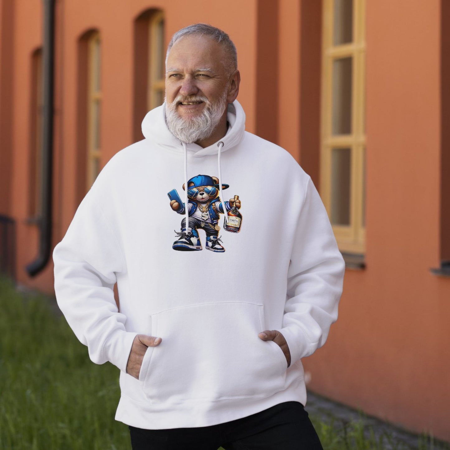 Personalised Men's Hoodie – Custom Printed White & Grey 100% Polyester (XS to XXXL)