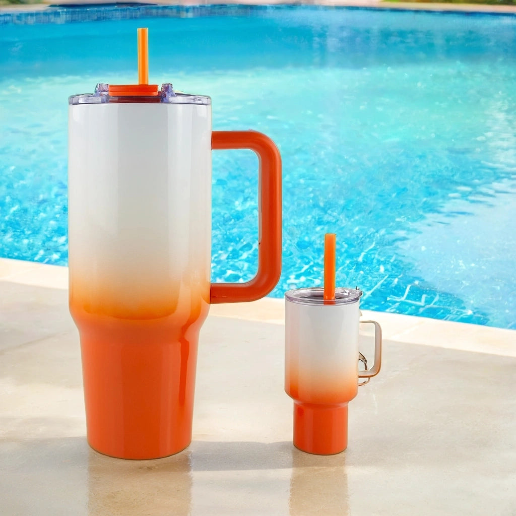 Custom 40oz Big Swig Ombre Tumbler with Handle, Matching Straw, Lockable Flip-Sip Screw-On Lid + Personalised Mini Tumbler Keychain Set β Stainless Steel, Insulated, Non-Spill, Non-Slip