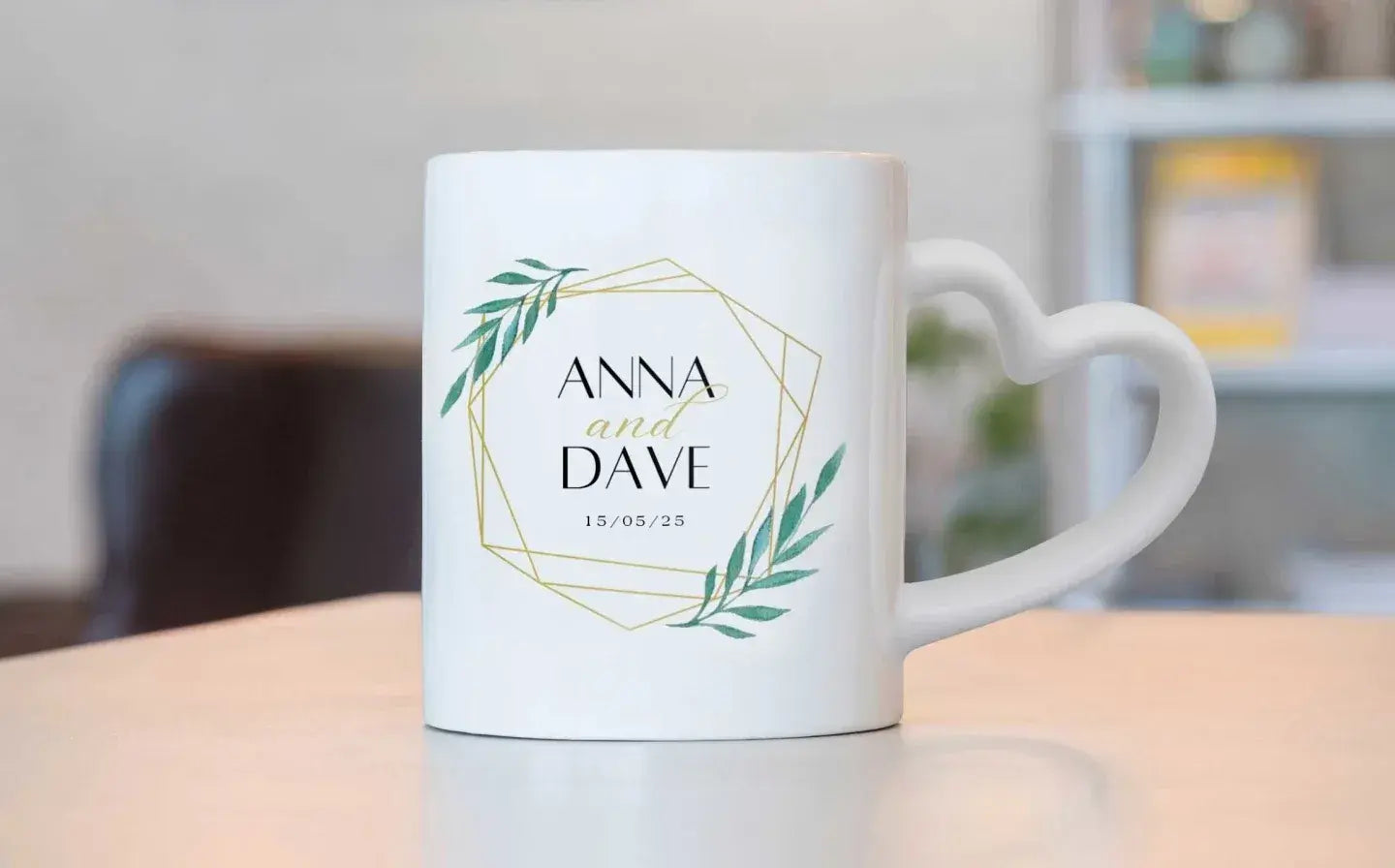 Personalised 11oz Mug with Heart-Shaped Handle – Custom Printed White Ceramic Mug with Full-Colour Sublimation