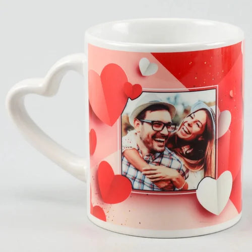 Personalised 11oz Mug with Heart-Shaped Handle – Custom Printed White Ceramic Mug with Full-Colour Sublimation