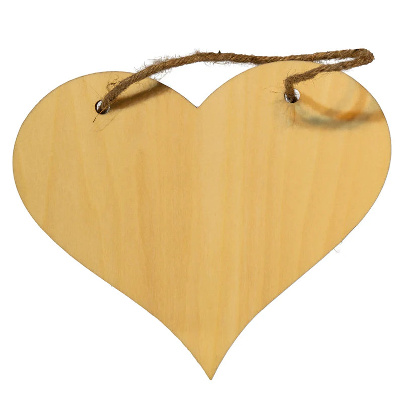 Personalised Natural Wood Hanging Sign – Rectangle, Heart, and Oval Shapes – Glossy Double-Sided Printable with Rope
