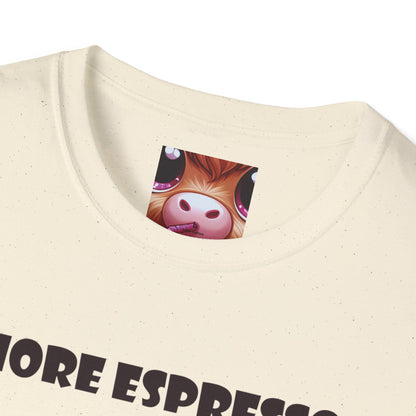 Playful Cow T-Shirt: Quirky Gift for Coffee Lovers, Cute Fashion, Casual Wear, Cow-Themed Apparel, Humorous Gift Idea