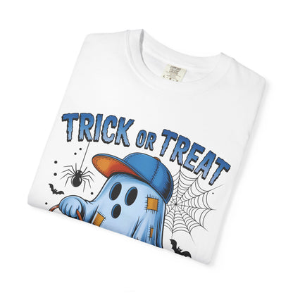 Halloween Ghost T-Shirt, Unisex Garment-Dyed Tee, Trick or Treat Shirt, Spooky Season Apparel, Fun Halloween Outfit