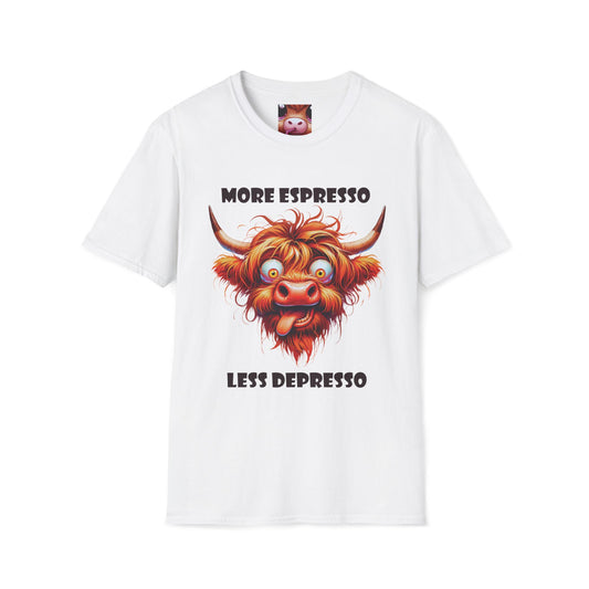 Playful Cow T-Shirt: Quirky Gift for Coffee Lovers, Cute Fashion, Casual Wear, Cow-Themed Apparel, Humorous Gift Idea