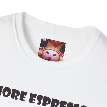 Playful Cow T-Shirt: Quirky Gift for Coffee Lovers, Cute Fashion, Casual Wear, Cow-Themed Apparel, Humorous Gift Idea