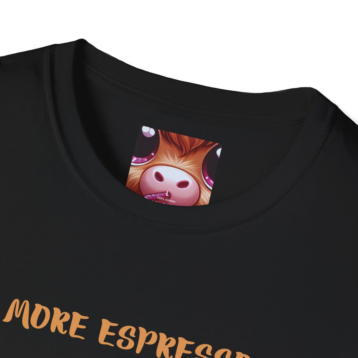 Playful Cow T-Shirt: Quirky Gift for Coffee Lovers, Cute Fashion, Casual Wear, Cow-Themed Apparel, Humorous Gift Idea