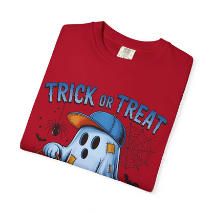 Halloween Ghost T-Shirt, Unisex Garment-Dyed Tee, Trick or Treat Shirt, Spooky Season Apparel, Fun Halloween Outfit