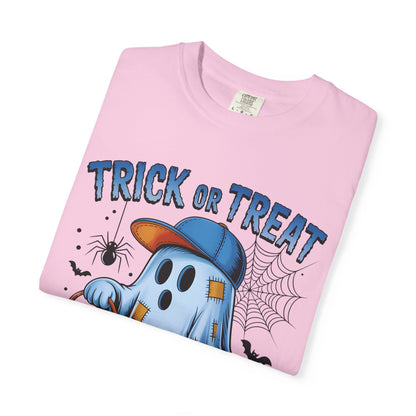 Halloween Ghost T-Shirt, Unisex Garment-Dyed Tee, Trick or Treat Shirt, Spooky Season Apparel, Fun Halloween Outfit