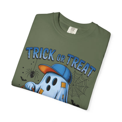 Halloween Ghost T-Shirt, Unisex Garment-Dyed Tee, Trick or Treat Shirt, Spooky Season Apparel, Fun Halloween Outfit