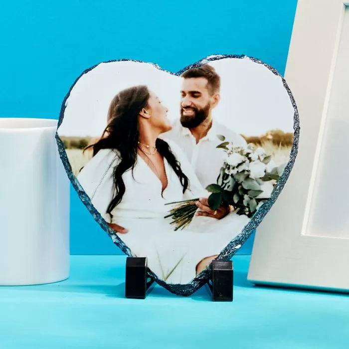 Custom Heart-Shaped Photo Slate – Personalized Keepsake Plaque