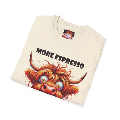 Playful Cow T-Shirt: Quirky Gift for Coffee Lovers, Cute Fashion, Casual Wear, Cow-Themed Apparel, Humorous Gift Idea