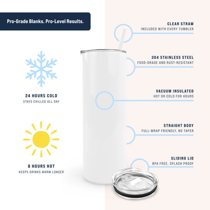 Custom Glow-in-the-Dark 20oz Skinny Tumbler with Lid & Straw – Personalised Stainless Steel, Insulated, Non-Spill, Non-Slip Travel Cup, Great for Halloween Designs