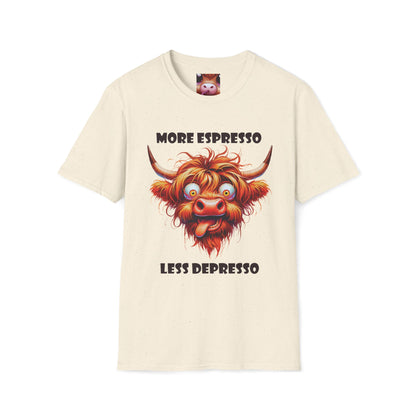Playful Cow T-Shirt: Quirky Gift for Coffee Lovers, Cute Fashion, Casual Wear, Cow-Themed Apparel, Humorous Gift Idea