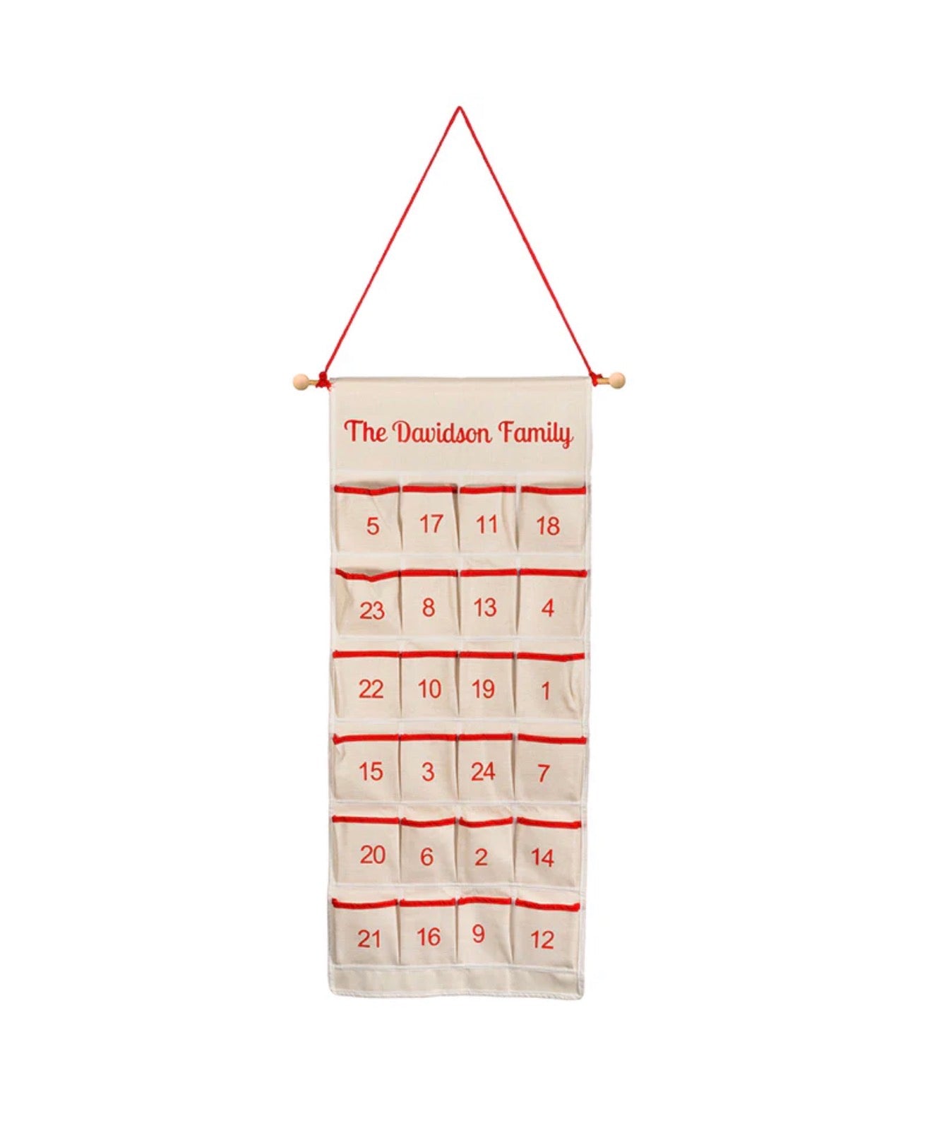 Advent calendar with 'The Davidson Family' text on a white background