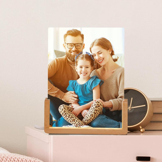 LED glass photo frame 6x8 with wood base