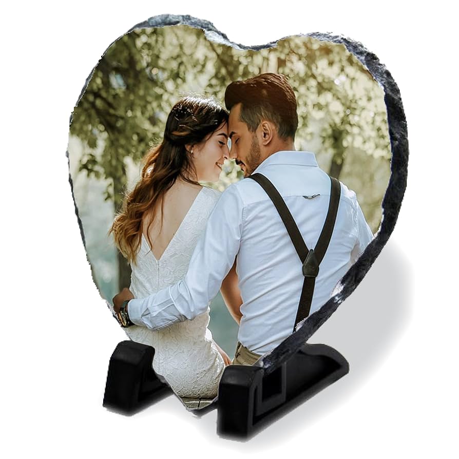 Custom Heart-Shaped Photo Slate – Personalized Keepsake Plaque