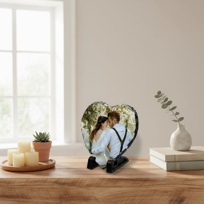 Custom Heart-Shaped Photo Slate – Personalized Keepsake Plaque