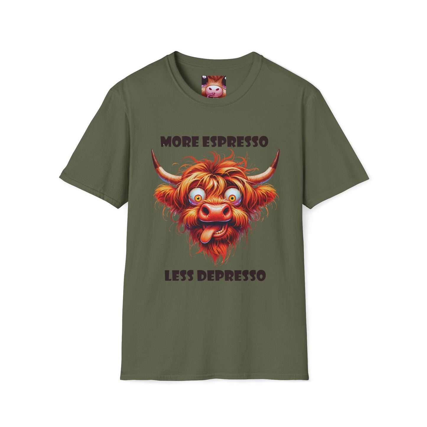 Playful Cow T-Shirt: Quirky Gift for Coffee Lovers, Cute Fashion, Casual Wear, Cow-Themed Apparel, Humorous Gift Idea