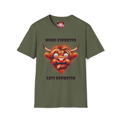 Playful Cow T-Shirt: Quirky Gift for Coffee Lovers, Cute Fashion, Casual Wear, Cow-Themed Apparel, Humorous Gift Idea