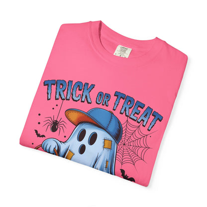 Halloween Ghost T-Shirt, Unisex Garment-Dyed Tee, Trick or Treat Shirt, Spooky Season Apparel, Fun Halloween Outfit
